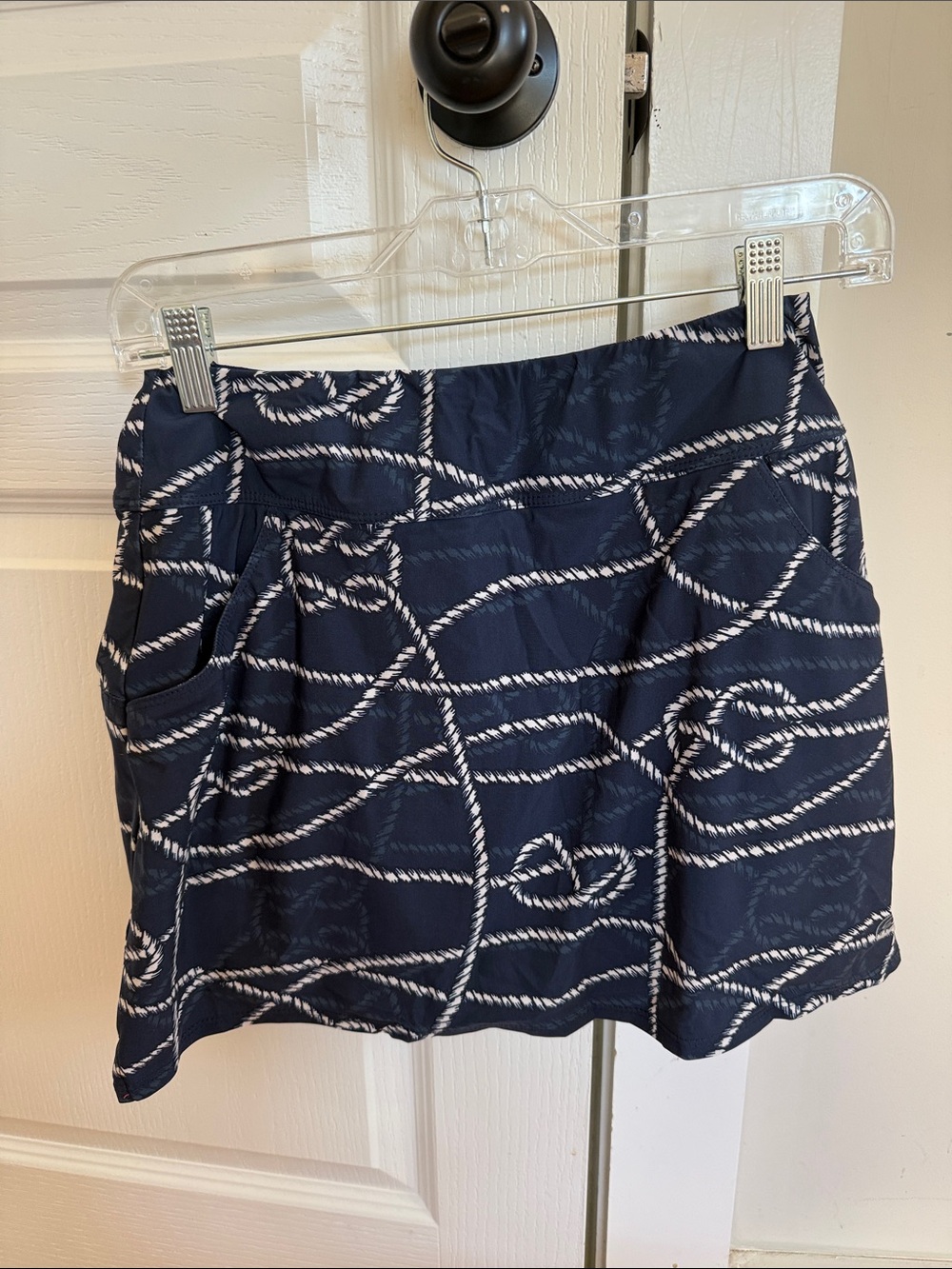 Navy Rope-Print Mini Skirt